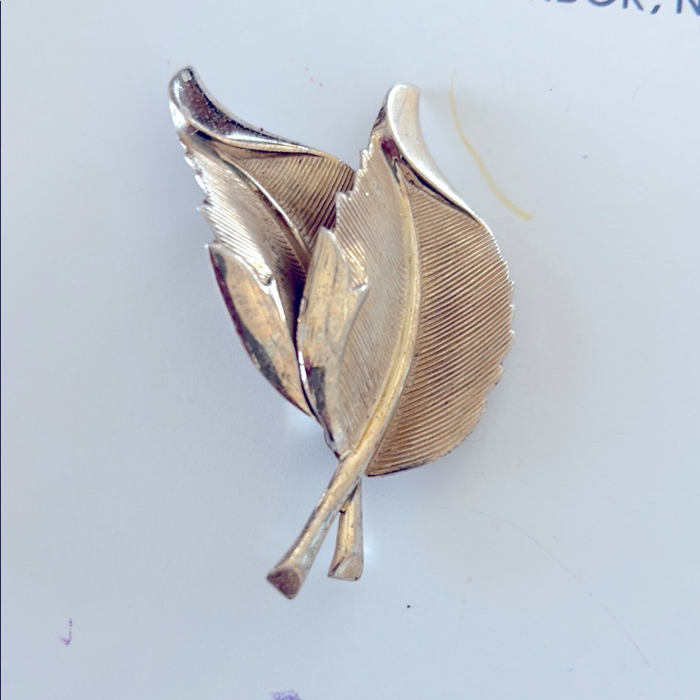 Beau Mid Century 925 Sterling Single Floral Leaf Brooch Pin